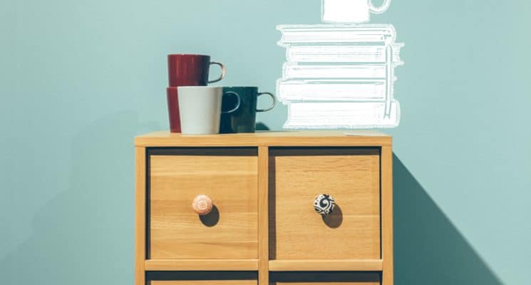 chalkboard paint-cup- stack of books