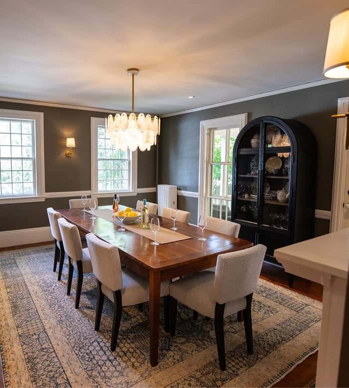beautifully painted dining room Dining room with grey walls and white ceiling, painted by HDF Painting house painters