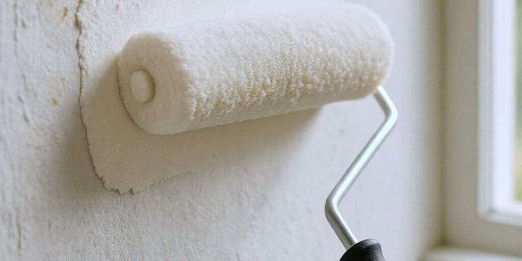 roller on wall@2x paint roller rolling white paint on home interior walls